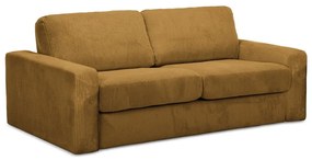 Canapea galben-muștar extensibilă cu tapițerie din catifea reiată 195 cm Nona – Makamii