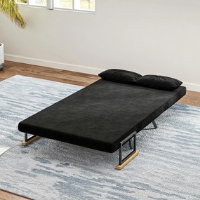 HOMCOM Canapea Pat de 2 Locuri cu Spătar Reglabil pe 5 Nivele și 2 Perne din Material Capitonat, 102x73x81 cm, Negru | Aosom Romania