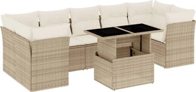 vidaXL Set canapele de grădină, 8 piese, cu perne, bej, poliratan