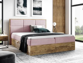 Pat Boxspring, 200x200, ţesătură roz Kronos/stejar lancelot, WOOD 2