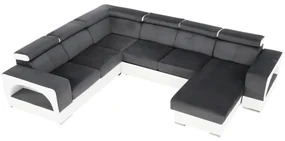 colţar în formă de U, piele ecologică albă/material textil gri, model dreapta, KAMELIA