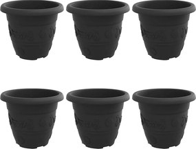 vidaXL Ghiveci rotund pentru flori 6 pcs Negru Ø 26 x 21.5 cm Plastic