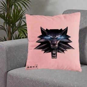 Perna Decorativa The Witcher Wolf Head, 40x40 cm, Roz, Husa Detasabila, Perna Inclusa, BEKZ®