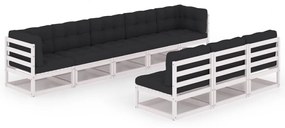 3077145 vidaXL Set mobilier grădină cu perne, 8 piese, alb, lemn masiv de pin