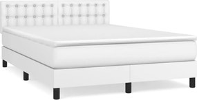 vidaXL Pat box spring cu saltea, alb, 140x190 cm, piele ecologică