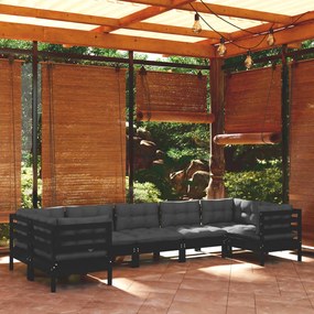 3097311 vidaXL Set mobilier grădină cu perne, 7 piese, negru, lemn de pin