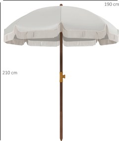 Outsunny Umbrelă de Plajă Portabilă cu Volane în Aer Liber cu Baldachin Ventilat, Geantă de Transport, Ø1.9x2.1 m, Alb-Crem