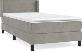 vidaXL Pat box spring cu saltea, gri deschis, 90x190 cm, catifea