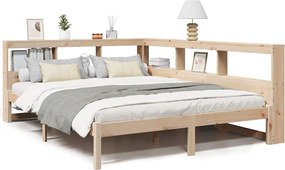 vidaXL Pat cu bibliotecă fără saltea, 140x200 cm, lemn masiv de pin