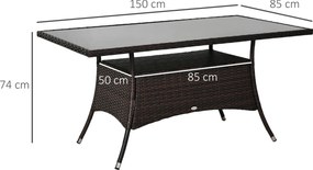 Outsunnt Masuta e Gradina in PE Rattan cu Raft Inferior,Maro,150x85x74cm