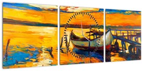 Tablou - Barca la apus de soare (cu ceas) (90x30 cm)