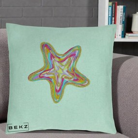 Perna Decorativa Stea de Mare Neon Curcubeu, 40x40 cm, Verde Menta, Husa Detasabila, Perna Inclusa, BEKZ®