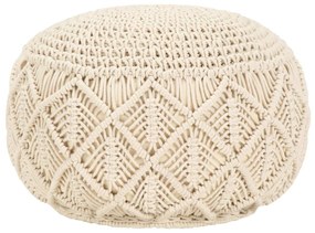 Taburet puf macrame lucrat manual, 45 x 30 cm, bumbac Alb, Model 3