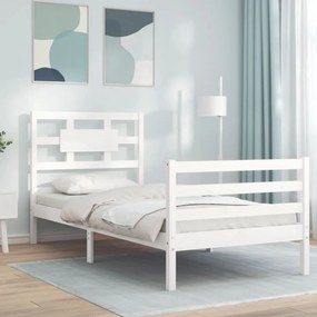 3194432 vidaXL Cadru de pat cu tăblie, alb, 100x200 cm, lemn masiv