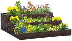 Pat de Gradina Inaltat Outsunny cu 3 Niveluri, Jardiniera din Ratan Sintetic, 120x120x40cm, Gri | Aosom Romania