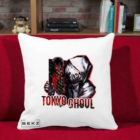 Perna Personalizata Tokyo Ghoul Ken Kaneki Anime, 40x40 cm, Alba Mata, Husa Detasabila, Perna Inclusa, BEKZ®