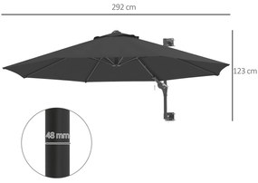 Outsunny Umbrela de Gradina de Montat pe Perete Umbrela cu Rotire, Umbrela de Piata de Exterior Umbrela pentru Protejare de Soare cu 8 Spite, Gri