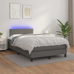 vidaXL Pat cu arcuri, saltea și LED, gri, 120x200 cm, piele ecologică