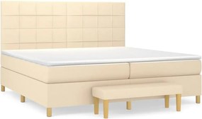 vidaXL Pat box spring cu saltea, crem, 200x200 cm, textil