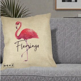 Perna Decorativa Flamingo Acuarela, 40x40 cm, Crem, Husa Detasabila, Perna Inclusa, BEKZ®