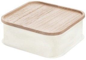 Cutie depozitare cu capac din lemn paulownia iDesign Eco, 21,3 x 21,3 cm, alb