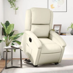 vidaXL Fotoliu rabatabil electric cu ridicare, crem, piele ecologică