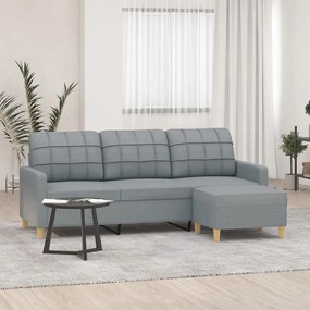 vidaXL Canapea cu 3 locuri și taburet, gri deschis, 180 cm, textil