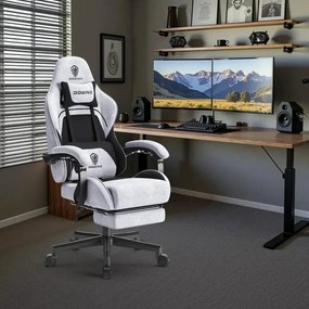 RESIGILAT- DOWINX 6658B - Scaun Gaming Ergonomic, Masaj in perna lombara, Șezut cu Arcuri Metalice și Spumă, Suport pentru picioare, Rabatabil 90°–135°, Rezistent 130 kg, Material textil, Negru/Gri