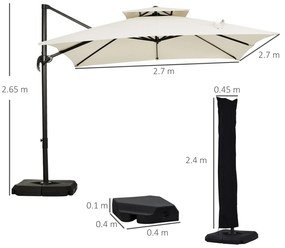 Outsunny Umbrelă de Grădină 2.7x2.7 m Reglabilă cu Bază și Husă Bej | Aosom Romania