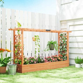 Outsunny Jardinieră înălțată cu spalier lateral și superior, jardinieră cu orificii de drenaj, 200x44x113,5cm, lemn natural | Aosom Romania