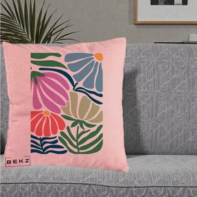 Perna Decorativa Flori Grafice Multicolore Modern, 40x40 cm, Roz, Husa Detasabila, Perna Inclusa, BEKZ®