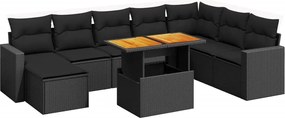 vidaXL Set mobilier de grădină cu perne, 9 piese, negru, poliratan