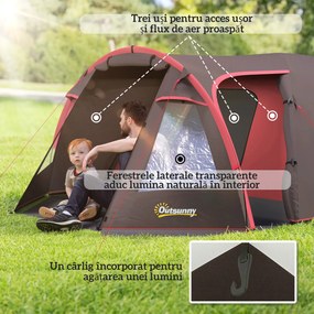 Outsunny Cort de Camping pentru 2-4 Persoane cu 2 Camere, Uși Duble și Geantă de Transport, 360x250x130 cm, Gri | Aosom Romania