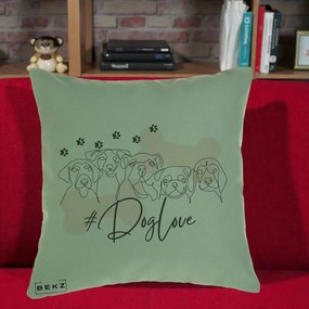 Perna Personalizata Dog Love Linie Minimalista, 40x40 cm, Verde, Husa Detasabila, Perna Inclusa, BEKZ®