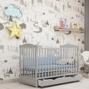 Patut din lemn masiv 120x60 cm Isla gri cu sertar