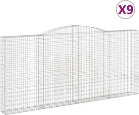 vidaXL Coșuri gabion arcuite 9 buc, 400x30x180/200 cm, fier galvanizat