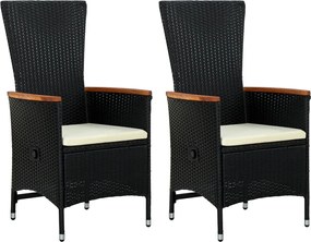 vidaXL Scaune de exterior cu perne, 2 buc., negru, poliratan