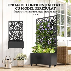 Outsunny Jardinieră pentru Grădină cu Roți și Grilaj, Jardinieră pentru Exterior cu Găuri de Drenaj din Metal, pentru Flori și Legume, pentru Grădină și Balcon, 90x30x160 cm, Negru | Aosom Romania