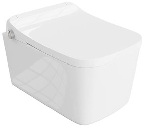 Set vas WC suspendat Rune Tove Smart Rimless alb si capac softclose cu functie de bideu