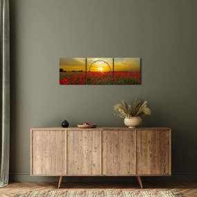 Tablou cu câmp cu maci (cu ceas) (90x30 cm)