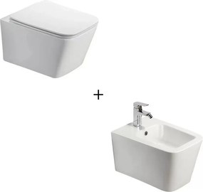 Set vas WC suspendat cu capac softclose si bideu Fluminia Paris alb