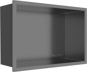 Raft incastrat dreptunghiular Balneo Wall-Box One cu rama 30x20x10 cm Gun Metal periat