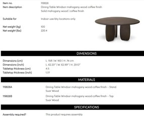 Masa dining LUX lemn de mahon Windsor