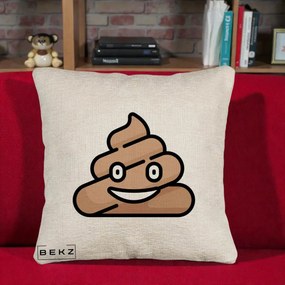 Perna Decorativa Emoji Poop Funny, 40x40 cm, Bej Canapea, Husa Detasabila, Perna Inclusa, BEKZ®