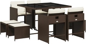 vidaXL Set mobilier de grădină cu perne, 9 piese, maro, poliratan