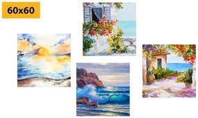 Set tablouri atingere de mare în imitație de pictură în ulei