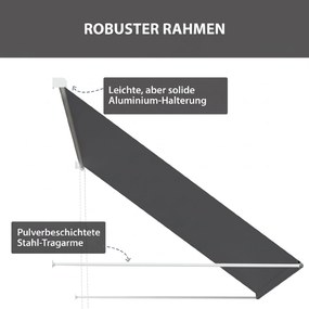 Outsunny Copertină cu Braț Pliabil, cu Deschidere Manuală, Copertină Basculantă cu Protecție UV30+, 150x120 cm, Gri Închis | Aosom Romania