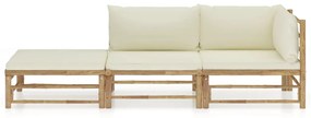 3058245 vidaXL Set mobilier de grădină, cu perne alb crem, 3 piese, bambus