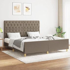 Cadru de pat cu tablie, gri taupe, 160x200 cm, textil Gri taupe, 160 x 200 cm, Design cu nasturi