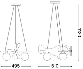 Lustră pe cablu pentru copii Ideal Lux AVION 3xE27/28W/230V albastru